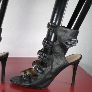 Women's Enzo Angiolini Black Leather Straps High Heel Fashion Shoes 8.5